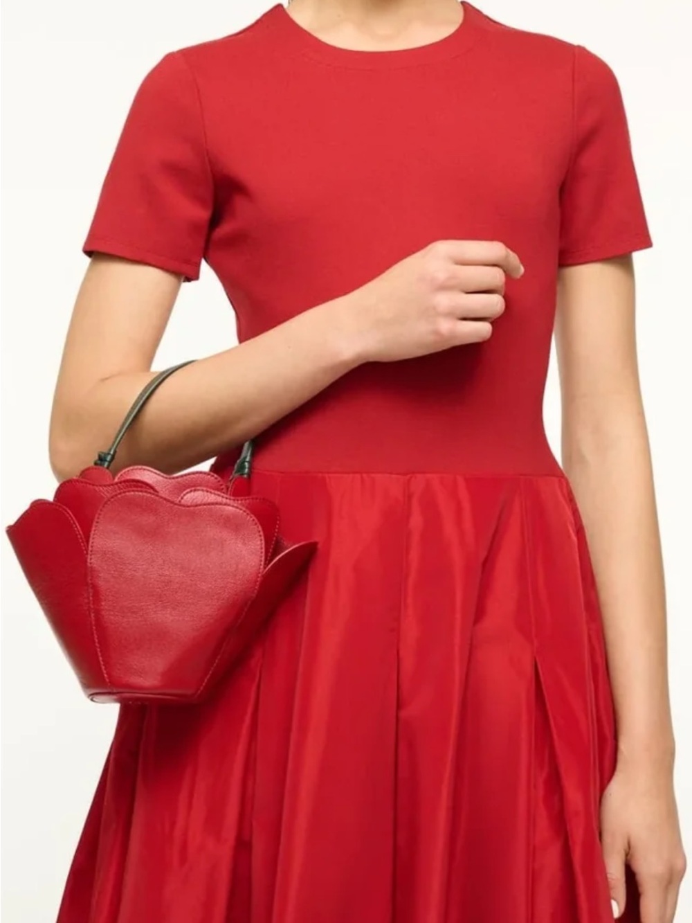 STAUD Red Petal-Shaped Leather Top-Handle Bag - PERFECT